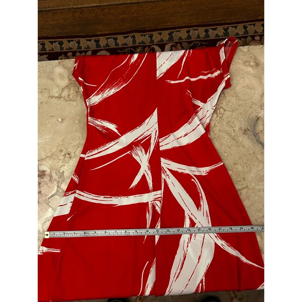 Vintage 70s Dress Red Abstract Cowl Neck Small